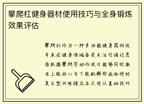 攀爬杠健身器材使用技巧与全身锻炼效果评估
